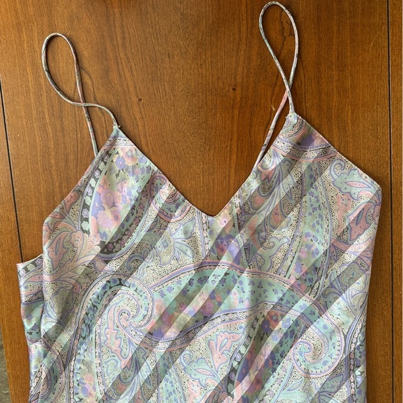 Vintage Satin Slip Dress - Pastel Paisley, Mid-Length, Fits Like Large - Picture 3 of 6